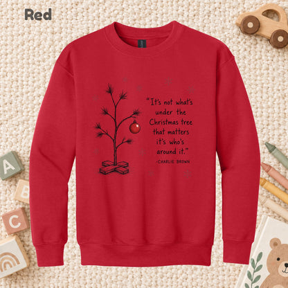 Christmas Tree T-Shirt, Who’s Around It Red Ornament Quote Tee, Nostalgic Holiday Sweatshirt