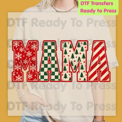 Christmas Mama DTF Transfers, Retro Christmas Trees Snowflake Candy Cane Holiday Ready to Press