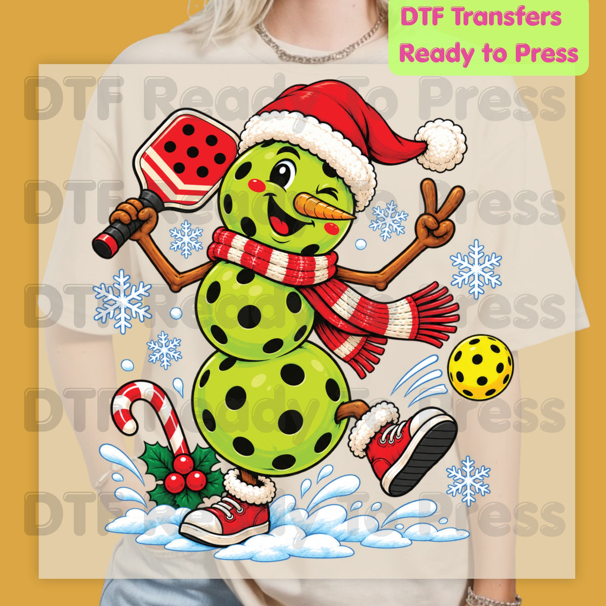 Christmas DTF Transfer, Pickleball Snowman with Paddle and Santa Hat