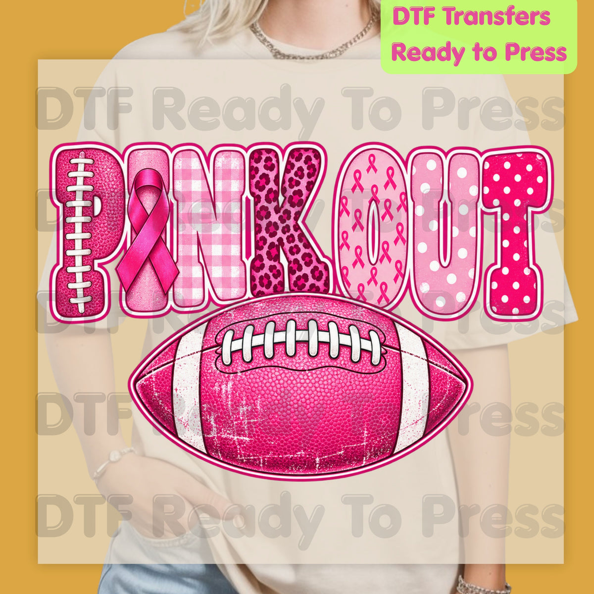 Pink Out DTF Transfers, Breast Cancer Awareness Football Pink Ribbon Leopard Print Ready to Press