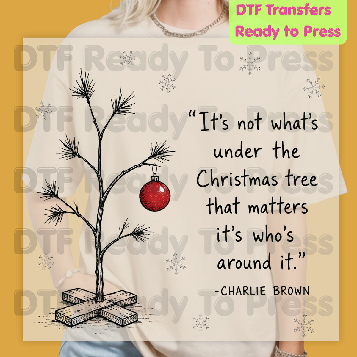 Christmas DTF Transfer, Charlie Brown Christmas Tree, Red Ornament Quote Graphic