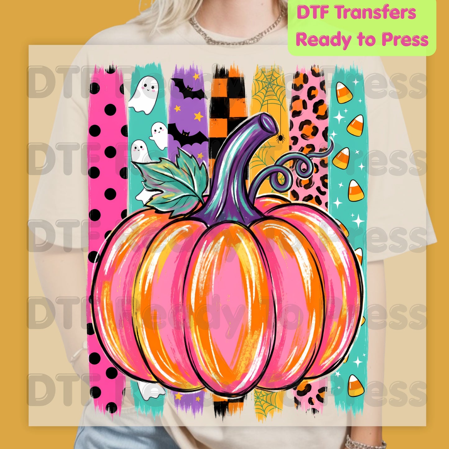 Halloween Pumpkin Brush Strokes DTF Transfers, Leopard Ghosts Candy Corn Spooky Season Ready to Press
