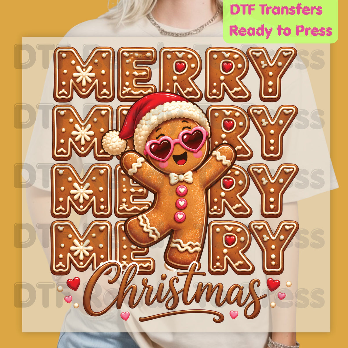 Christmas DTF Transfer, Merry Gingerbread Man with Sunglasses Graphic