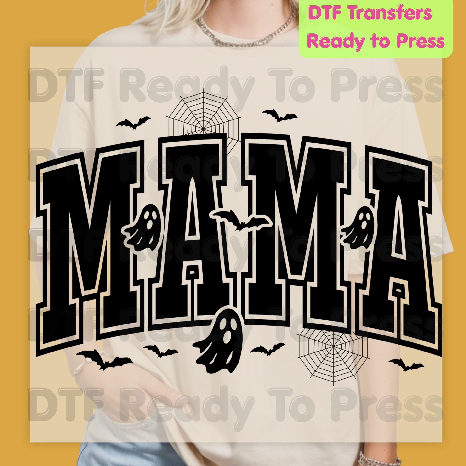 Mama Halloween DTF Transfers, Spooky Mama Ghost Bats Varsity Cute Mom