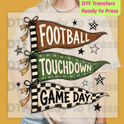 Football Game Day Pennants DTF Transfers, Touchdown Flags Stars Sports Ready to Press