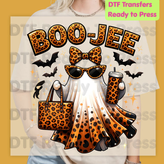 Halloween Boojee Ghost DTF Transfers Leopard Print Fall Ready to Press