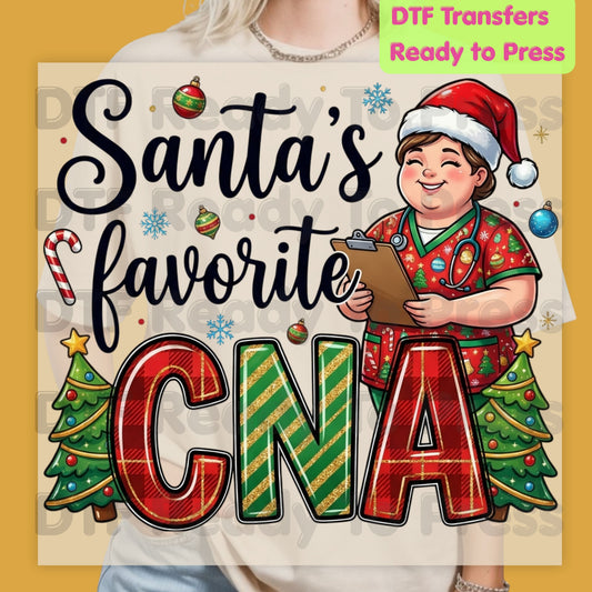 Santa's Favorite CNA DTF Transfers, Christmas Medical Nursing Clipboard Tree Holiday Ready to Press