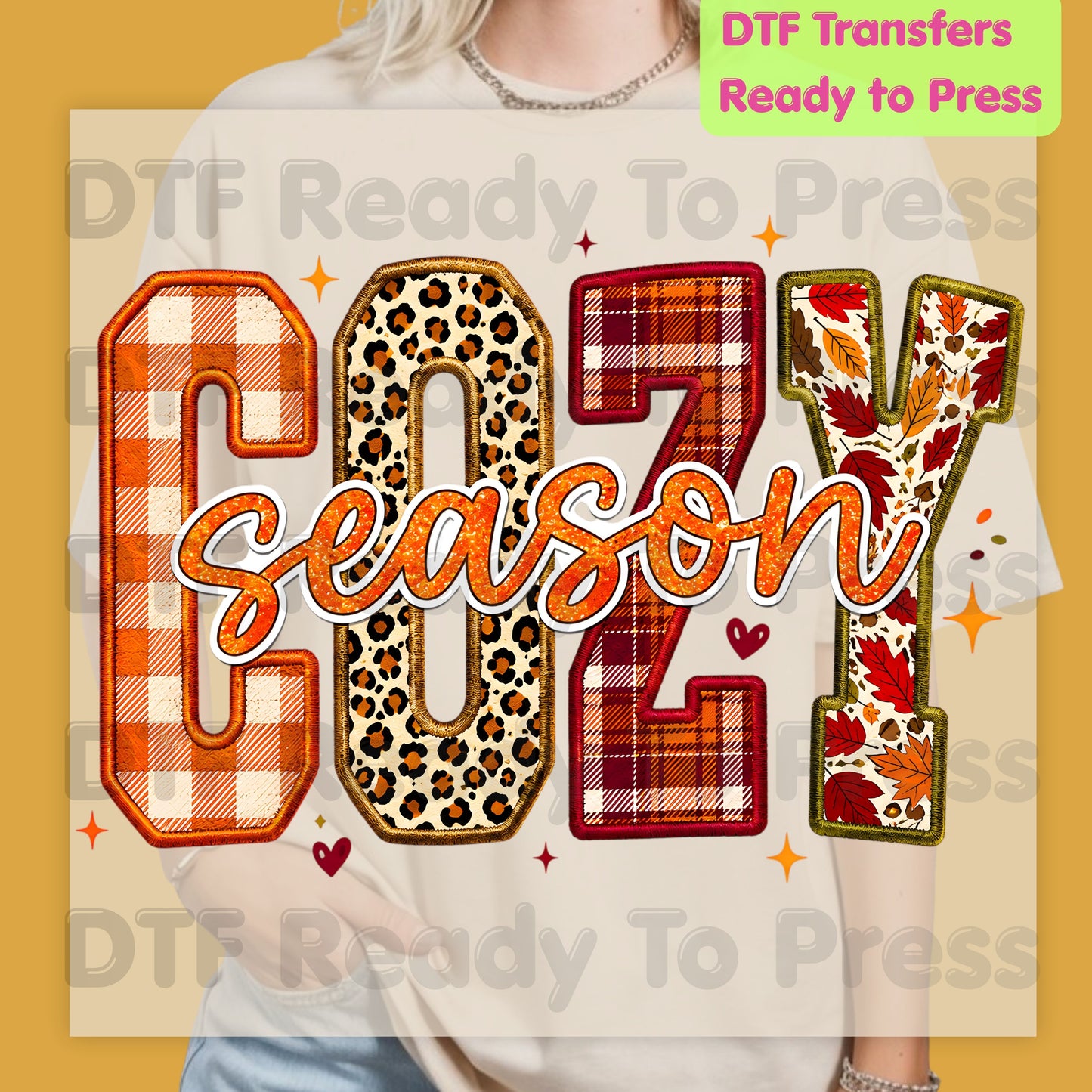 Cozy Season Fall DTF Transfer Ready to Press Plaid Leopard Autumn Letters Heat Transfer for Shirts Colorful Pumpkin Season Graphic Press