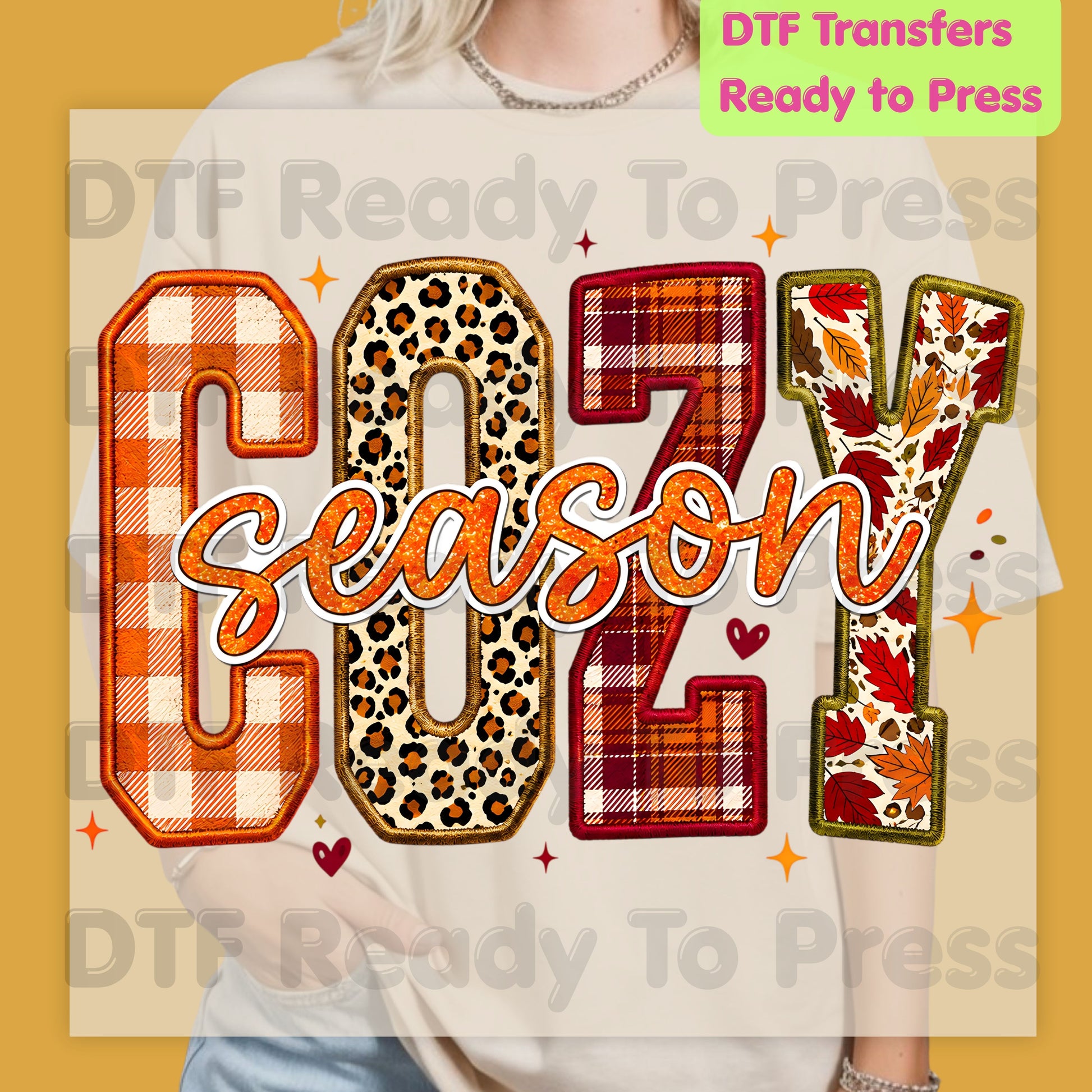 Cozy Season Fall DTF Transfer Ready to Press Plaid Leopard Autumn Letters Heat Transfer for Shirts Colorful Pumpkin Season Graphic Press
