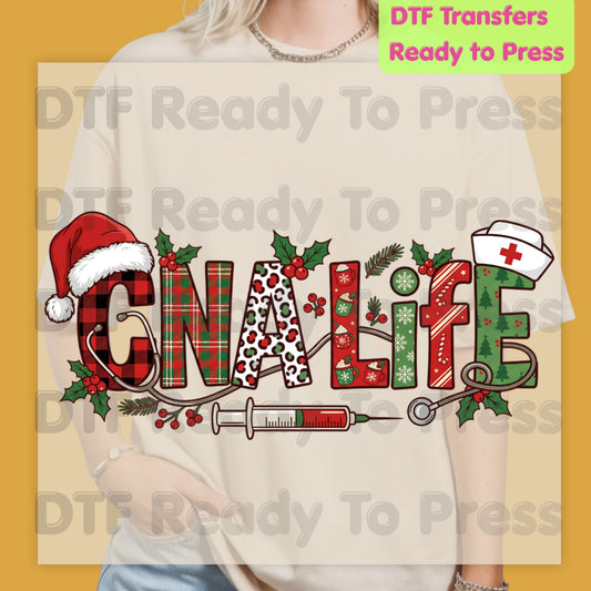 Christmas GNA Life DTF Transfers, Nursing Medical Plaid Leopard Stethoscope Holiday Ready to Press