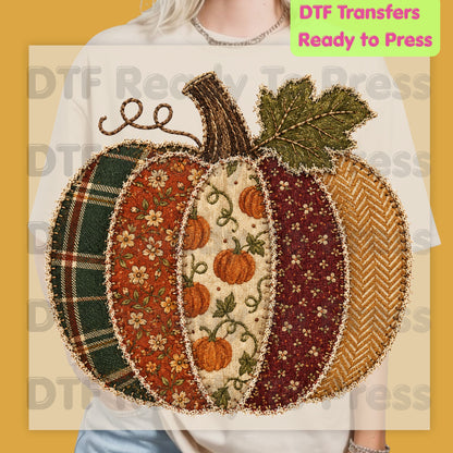 Fall Pumpkin DTF Transfer Ready to Press Patchwork Patch Plaid Floral Pumpkin Heat Transfer Shirts Vintage Autumn Vibe Graphic Tees