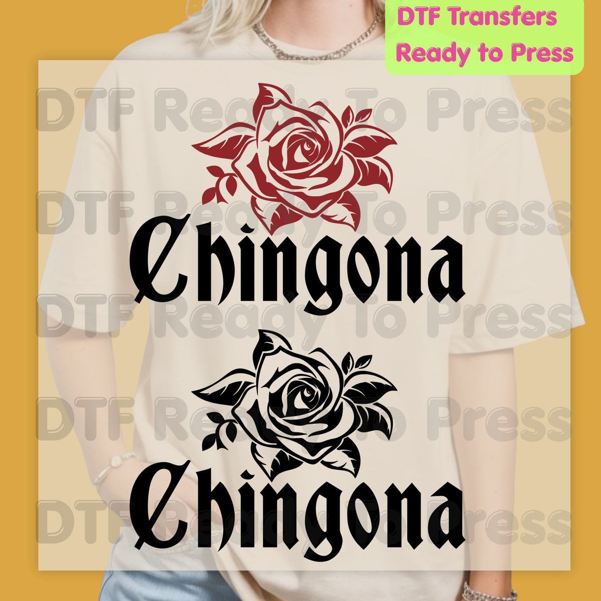 Chingona Rose DTF Transfers, Latina Power Red Rose Chicana Old English Font Ready to Press
