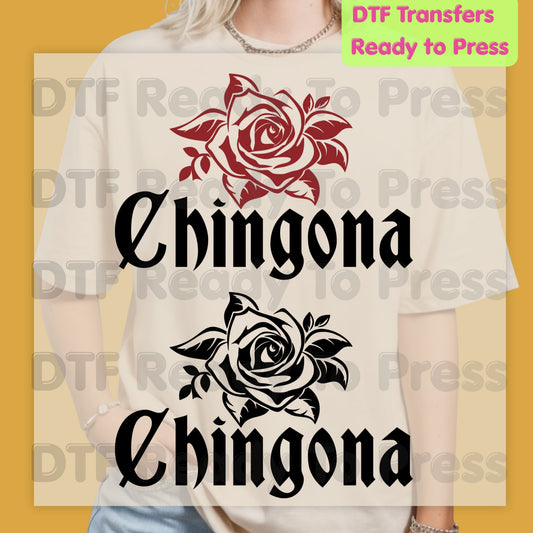 Chingona Rose DTF Transfers, Latina Power Red Rose Chicana Old English Font Ready to Press