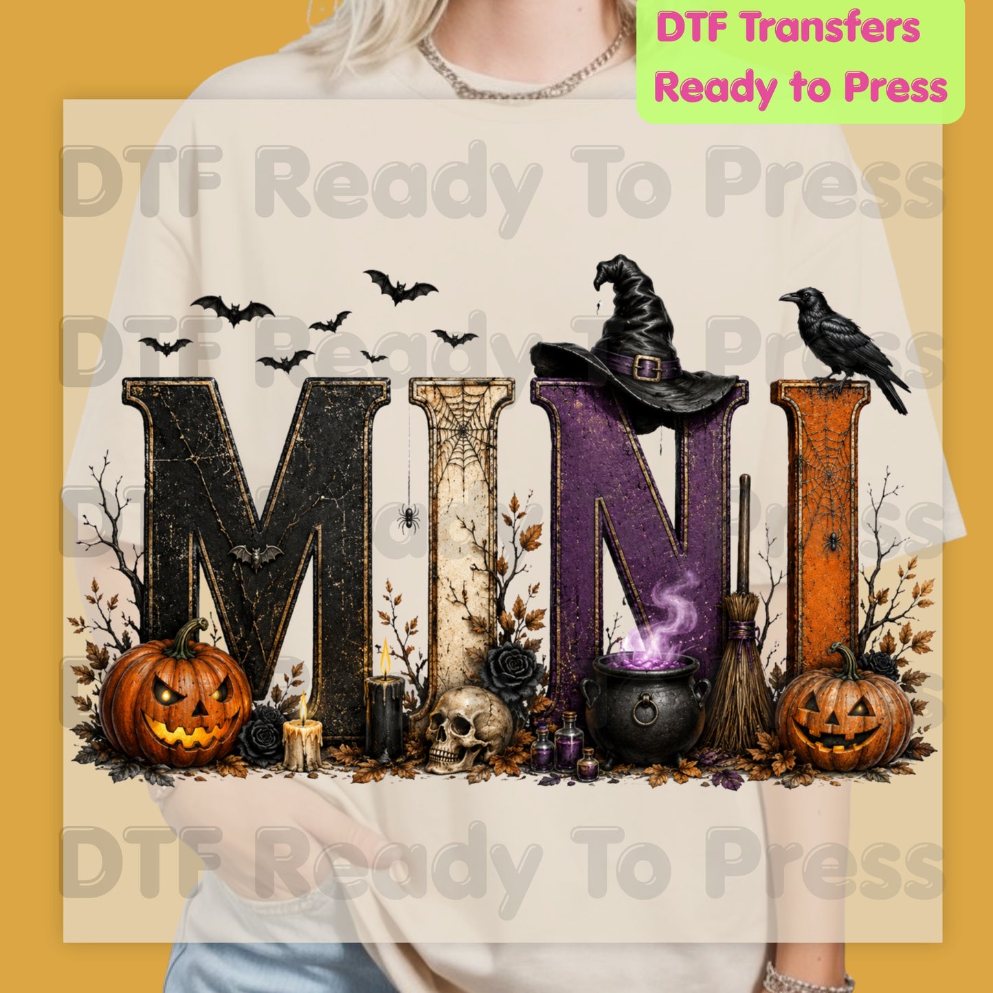 Mini Halloween DTF Transfers, Witch Hat Cauldron Pumpkin Kids Spooky Season Ready to Press