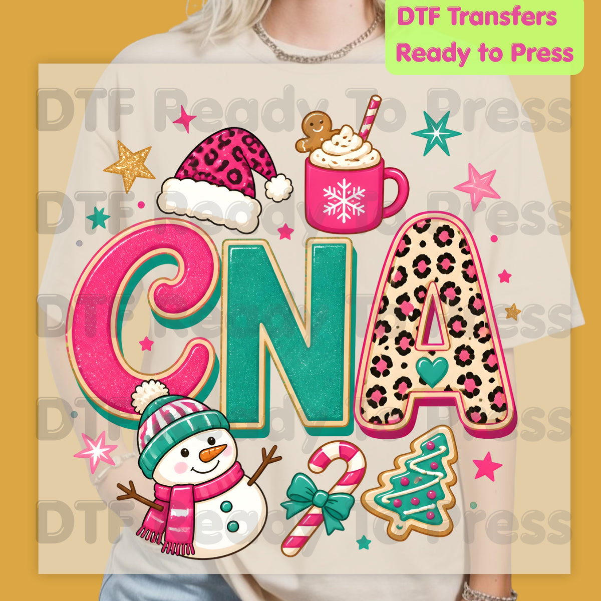 Pink Christmas CNA DTF Transfers, Medical Nurse Snowman Leopard Holiday Ready to Press