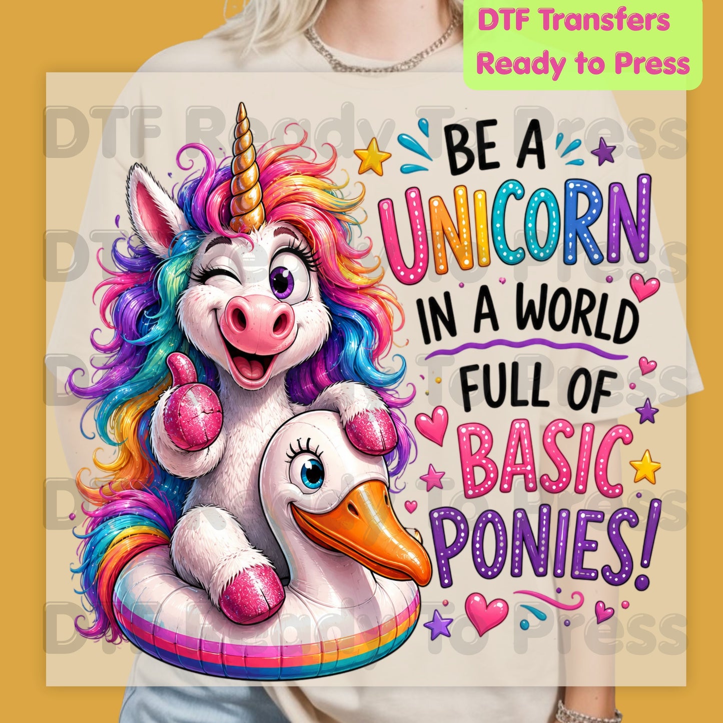 Be a Unicorn DTF Transfers, Basic Ponies Rainbow Cute Magical Girl Ready to Press