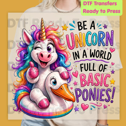 Be a Unicorn DTF Transfers, Basic Ponies Rainbow Cute Magical Girl Ready to Press
