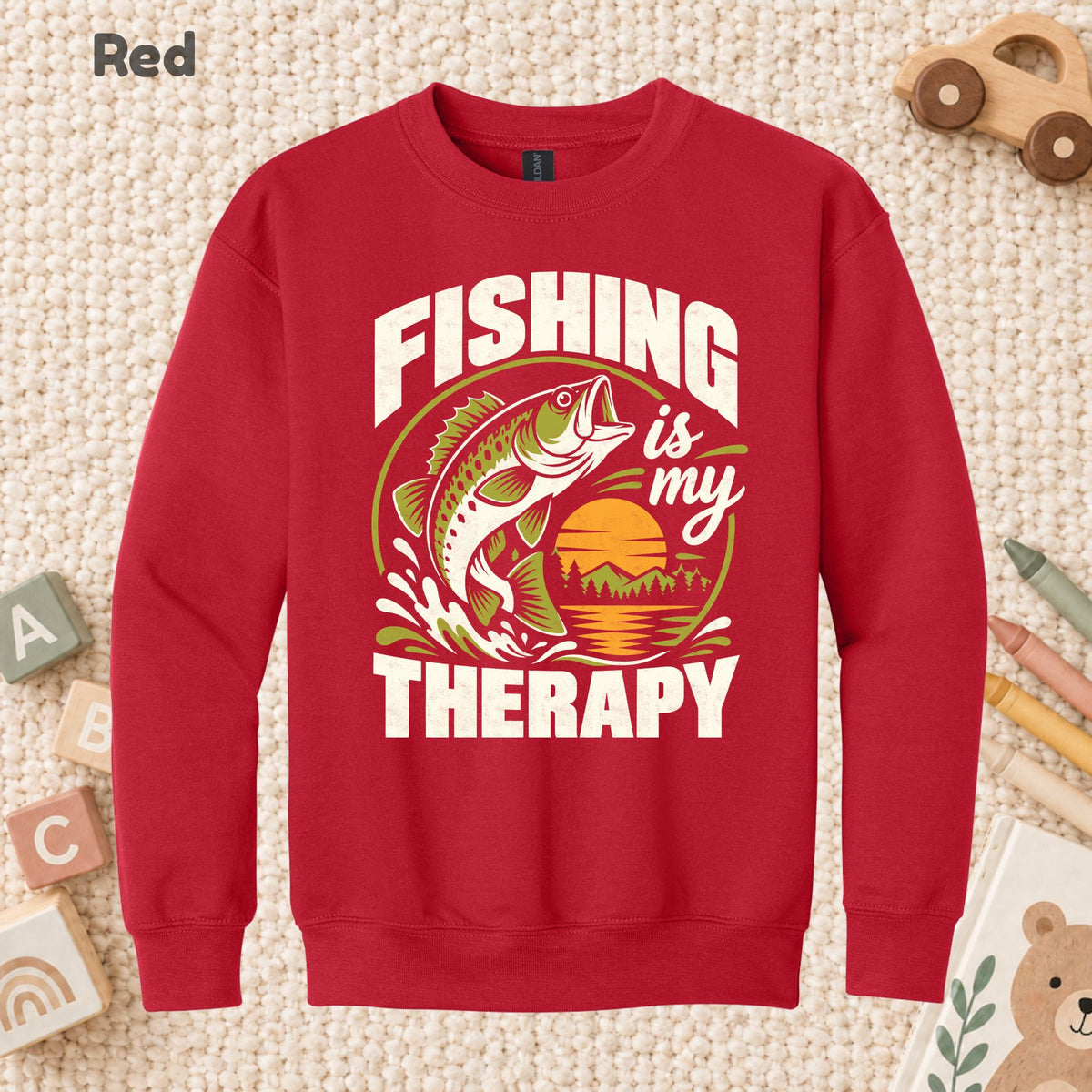 Fishing Is My Therapy T-Shirt, Bass Fish Sunset Graphic Tee, Outdoor Fishing Shirt, Fisherman Gift
