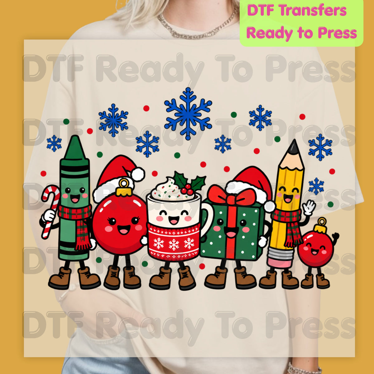 Christmas Teacher Squad DTF Transfers, Holiday School Crayon Cocoa Pencil Teacher Ready to Press