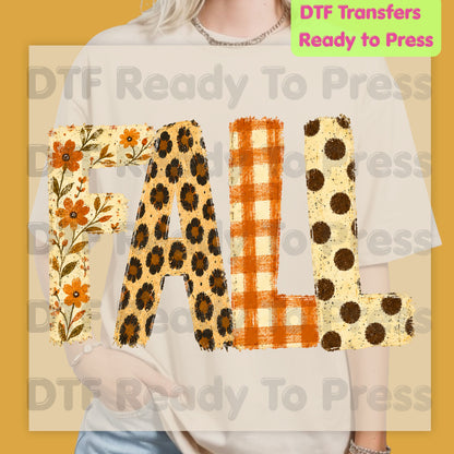 Fall Floral DTF Transfer Ready to Press Autumn Floral Leopard Plaid Polka Dot Letters Heat Transfer Shirts Cozy Autumn Vibe Tees