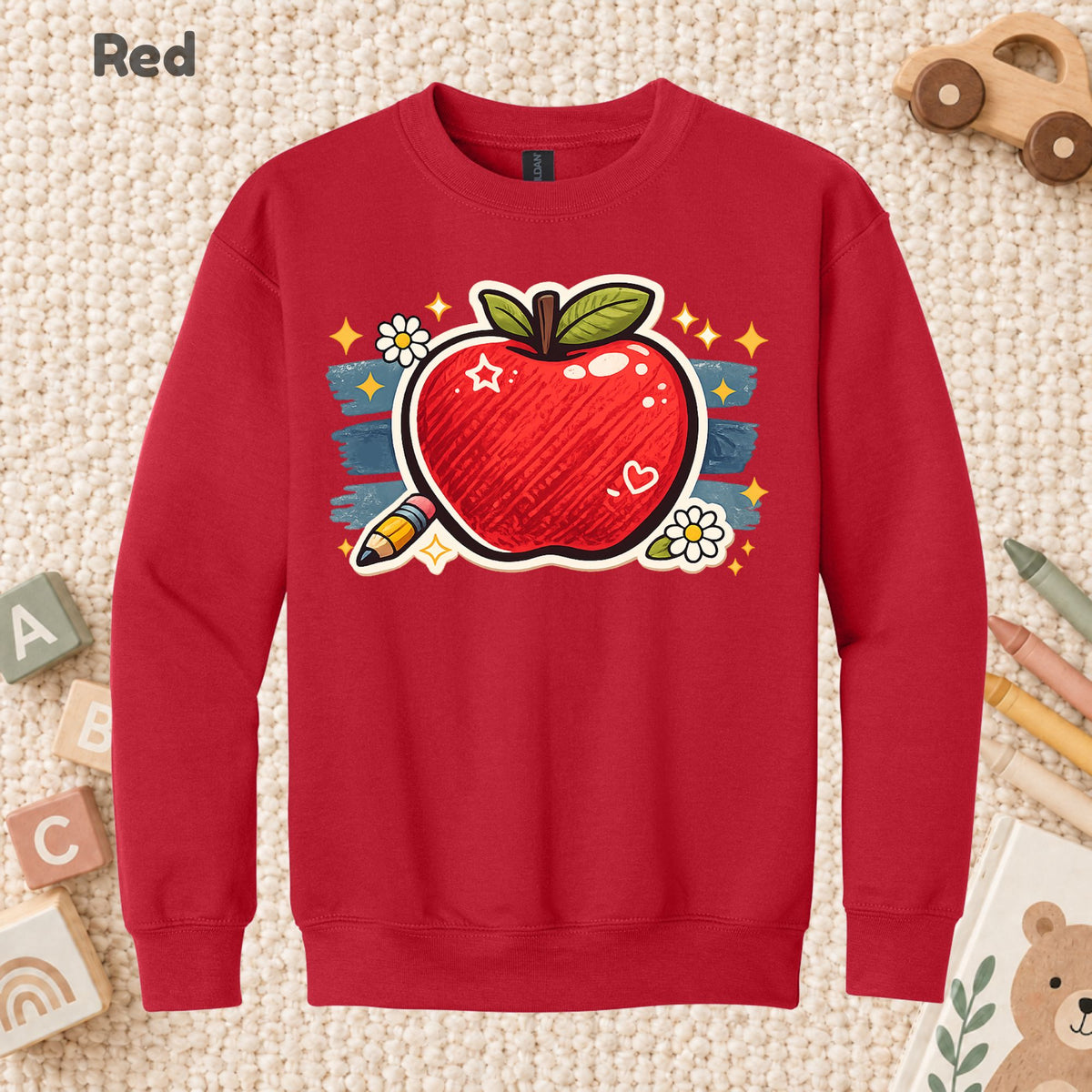 Teacher Retro Red Apple Pencil T-Shirt, Cute Daisy Sparkle Back to School Tee