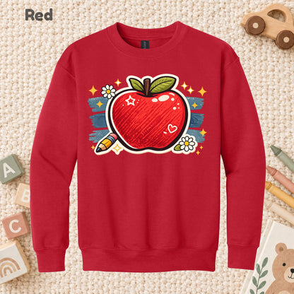 Teacher Retro Red Apple Pencil T-Shirt, Cute Daisy Sparkle Back to School Tee