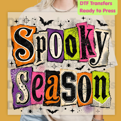 Halloween Spooky Season DTF Transfers, Ransom Note Cutout Colorful Gothic Patchwork Bats Spiderweb Ready to Press