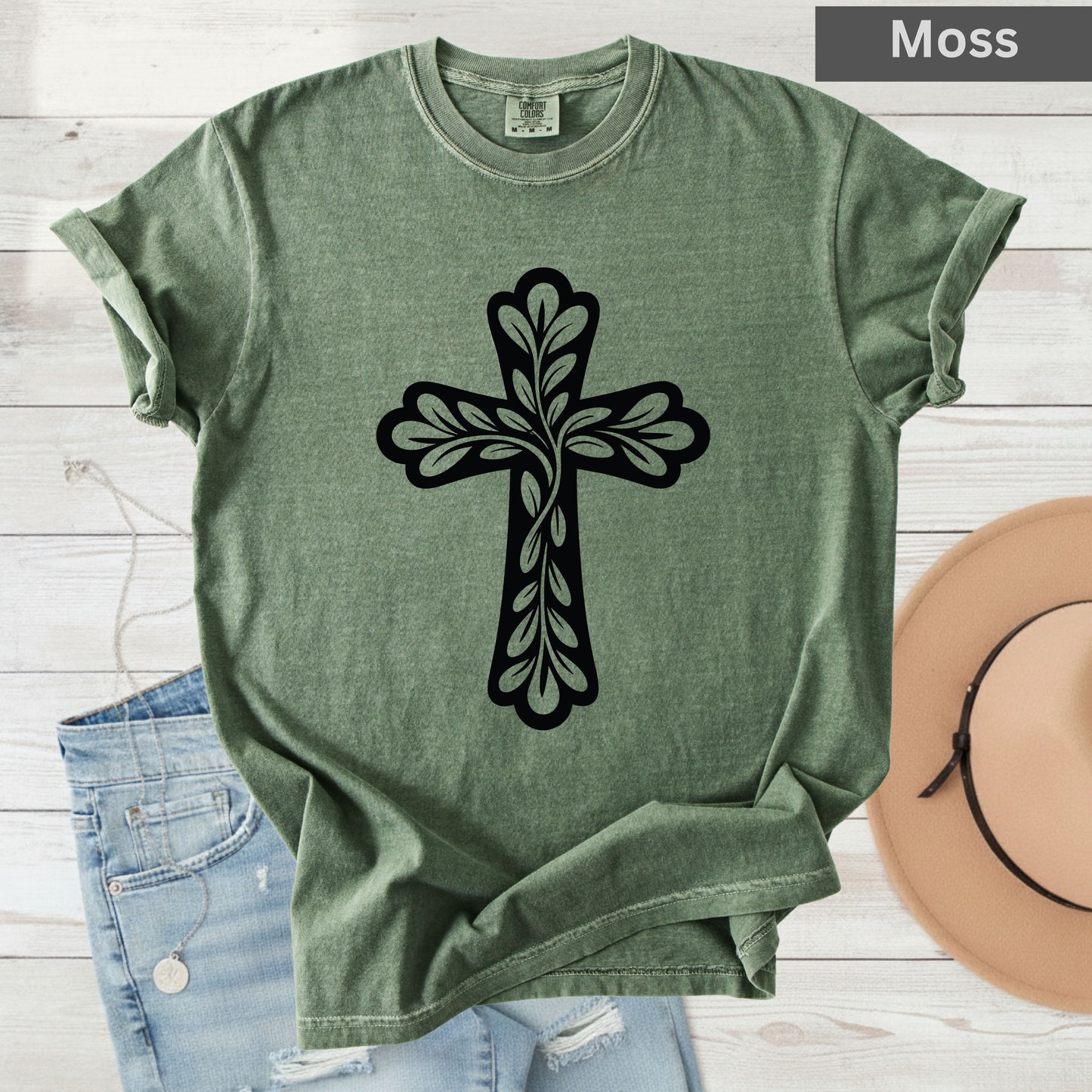 Floral Cross Comfort Colors T Shirt