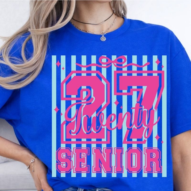 Senior 2027 DTF Gang Sheet Checkered Basketball DTF Transfer Ready to Press Bow Baseball Class of 2027 Senior Mom Heat Transfer Shirt