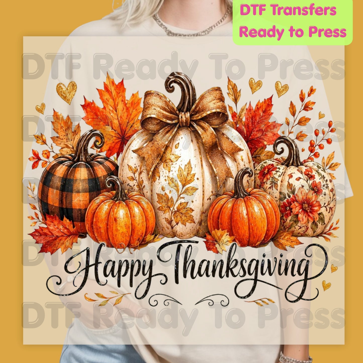Happy Thanksgiving DTF Transfers, Fall Leaves Pumpkins Retro Autumn Ready to Press