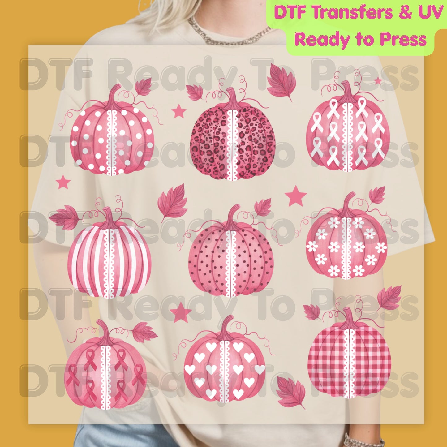 Pink Pumpkin Lace Breast Cancer Awareness DTF Transfer Ready to Press Fall Heat Transfer Tee