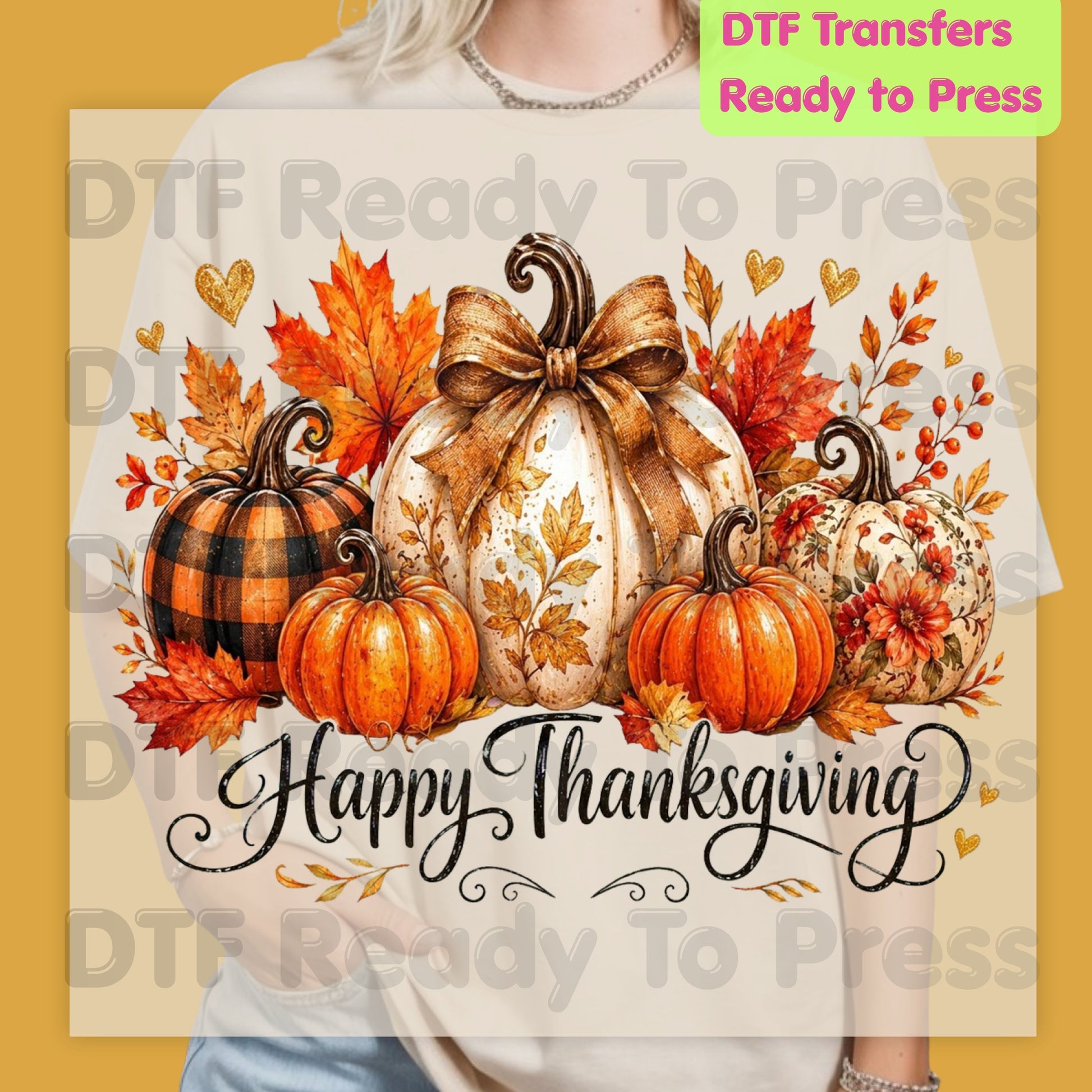 Happy Thanksgiving Pumpkins DTF Transfers, Autumn Leaves Buffalo Plaid Fall Ready to Press