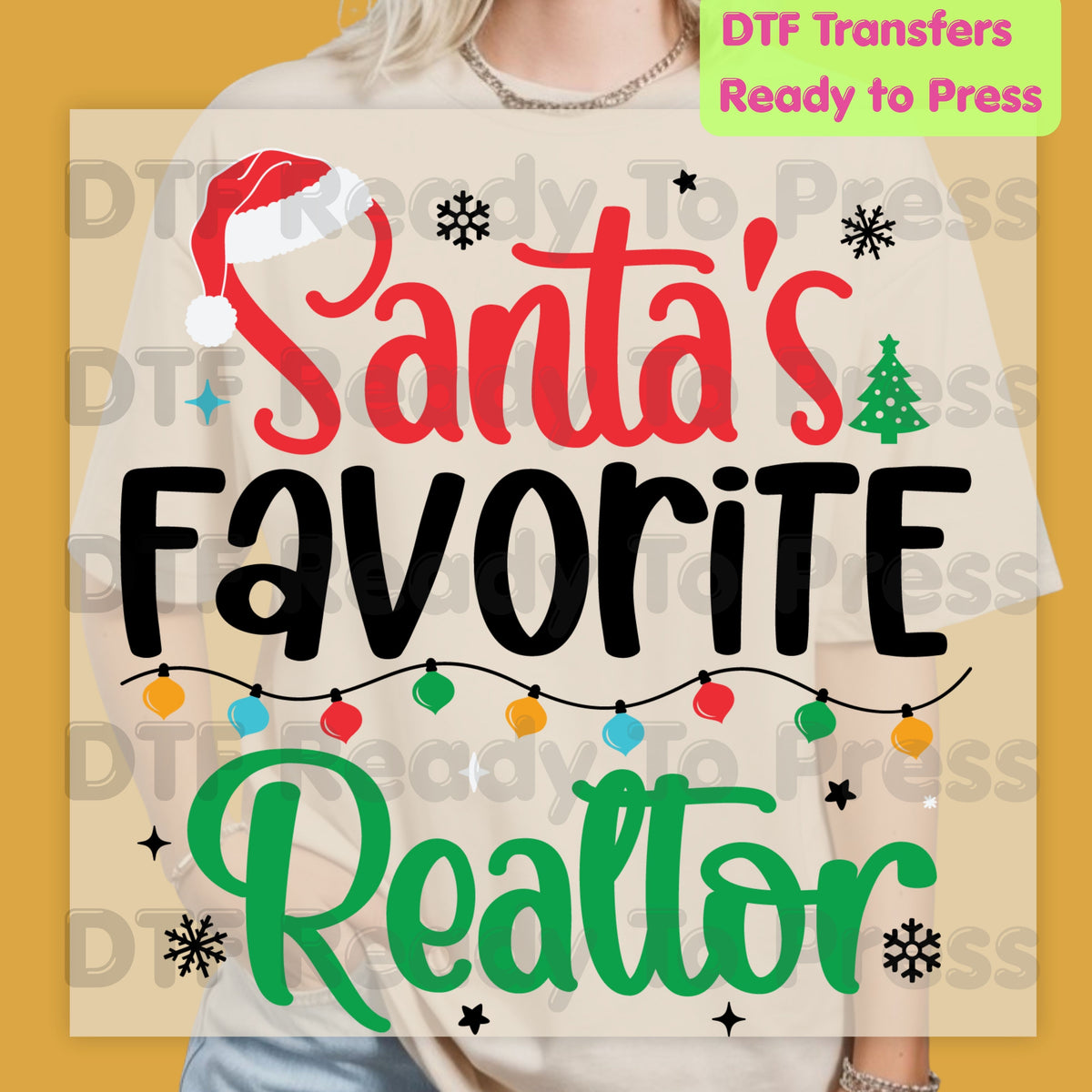 Santa's Favorite Realtor DTF Transfers, Christmas Real Estate Holiday Lights Ready to Press