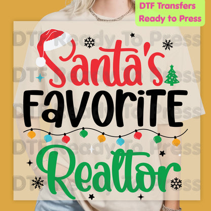 Santa's Favorite Realtor DTF Transfers, Christmas Real Estate Holiday Lights Ready to Press