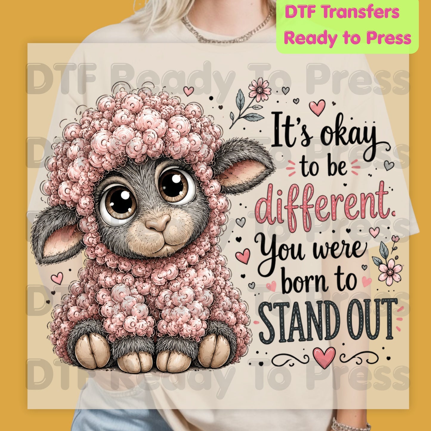 Inspirational DTF Transfers, Black Sheep Born to Stand Out Cute Lamb Quote Ready to Press