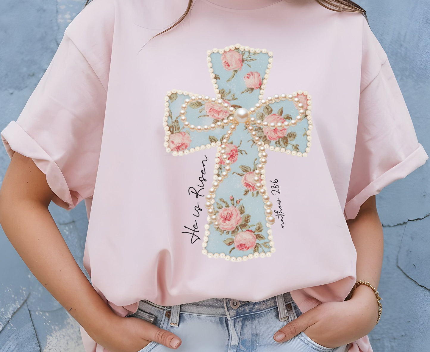 He Is Risen T Shirt Floral Cross Tee Matthew 28:6 Faith Shirt Adult Youth Toddler Baby Religious Gift Shabby Chic Aesthetic Christian Shirt