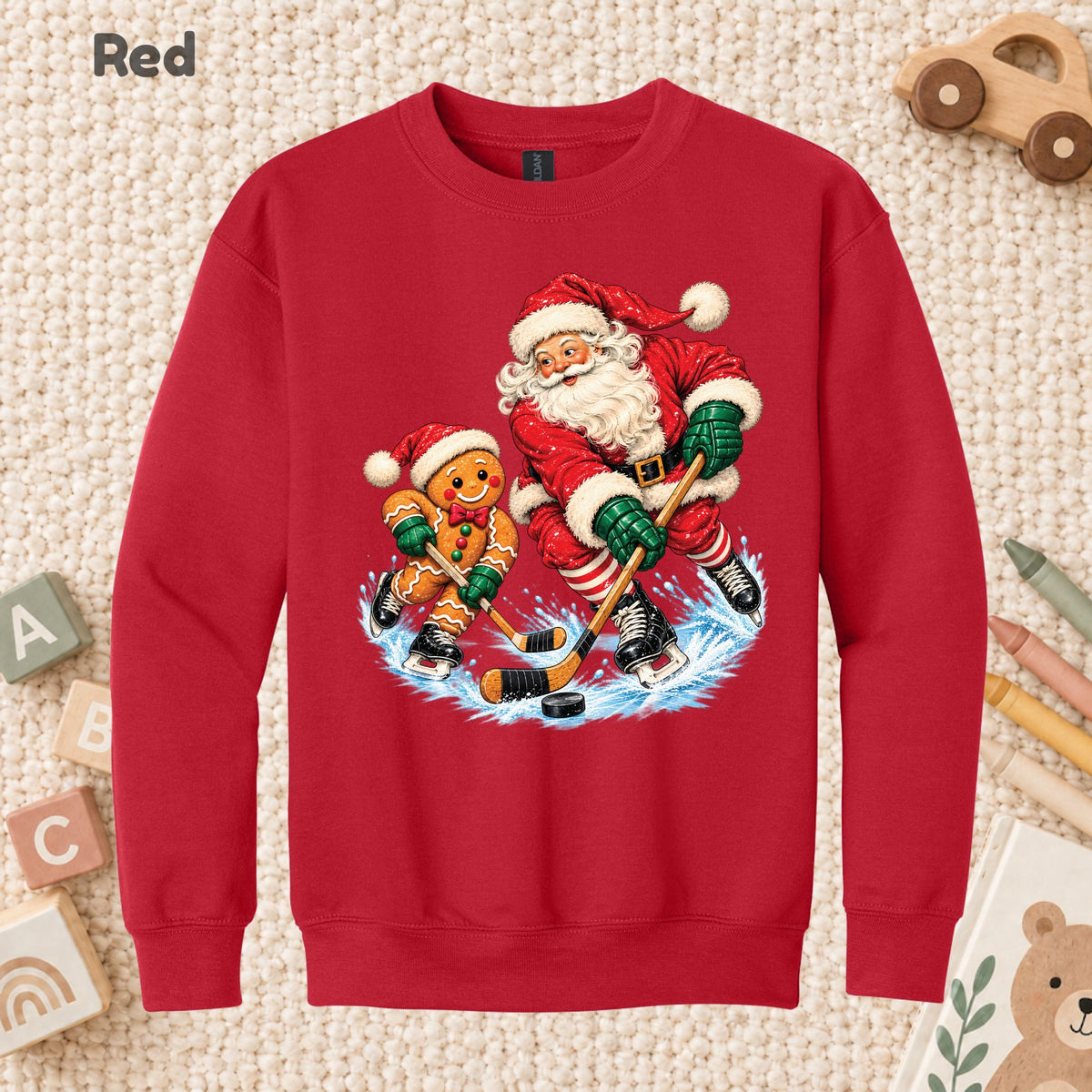 Christmas Hockey T-Shirt, Santa and Gingerbread Man Playing Hockey, Funny Holiday Sports Tee