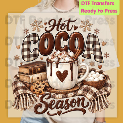 Christmas DTF Transfer, Hot Cocoa Season, Books and Cookies