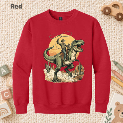 Cowboy Riding T-Rex Western T-Shirt, Rodeo Dinosaur Desert Cactus Tee for Toddler and Kids