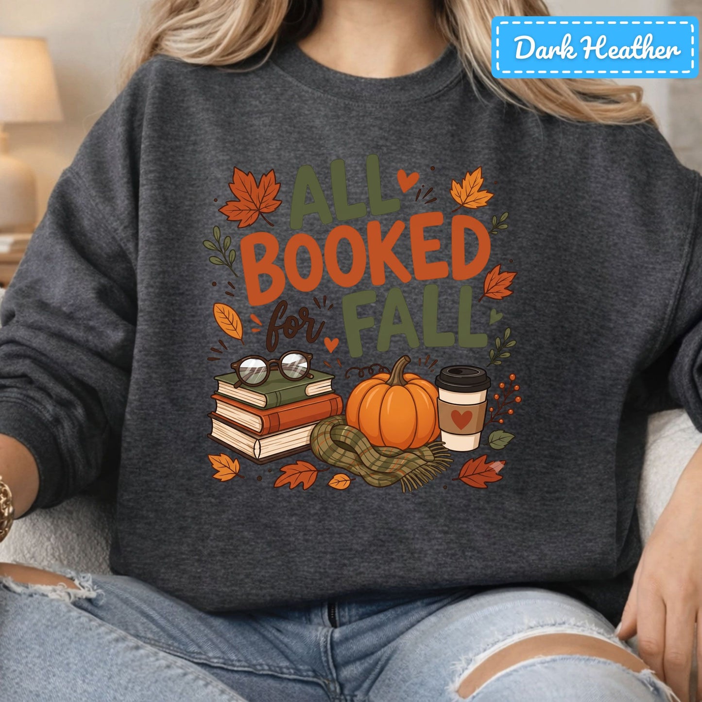 All Booked for Fall Bookish Pumpkin T-Shirt, Cozy Reading Sweatshirt