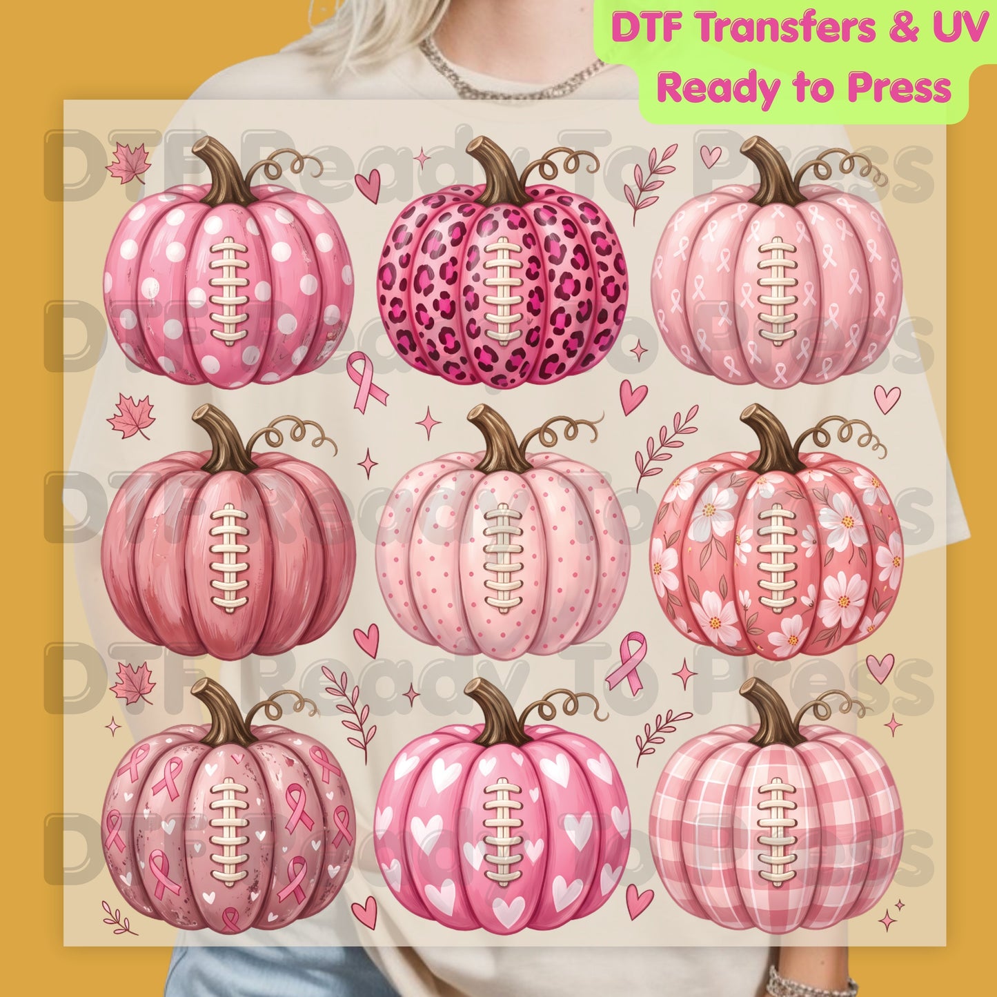 Pink Pumpkin Football Breast Cancer Awareness DTF Transfer Ready to Press Heat Transfer Sports Tee