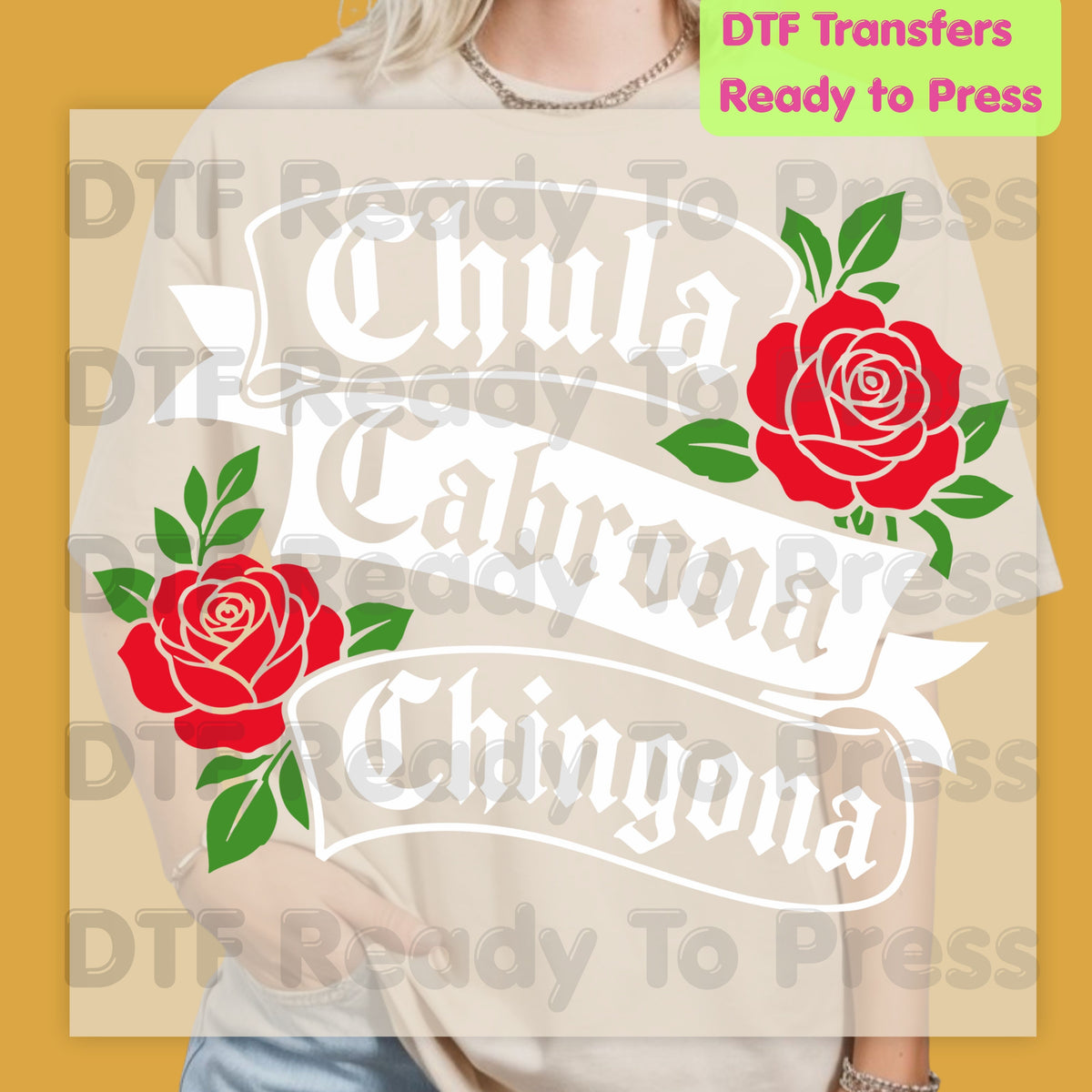 Chingona Rose DTF Transfers, Latina Power Red Rose Chicana Old English Font Ready to Press