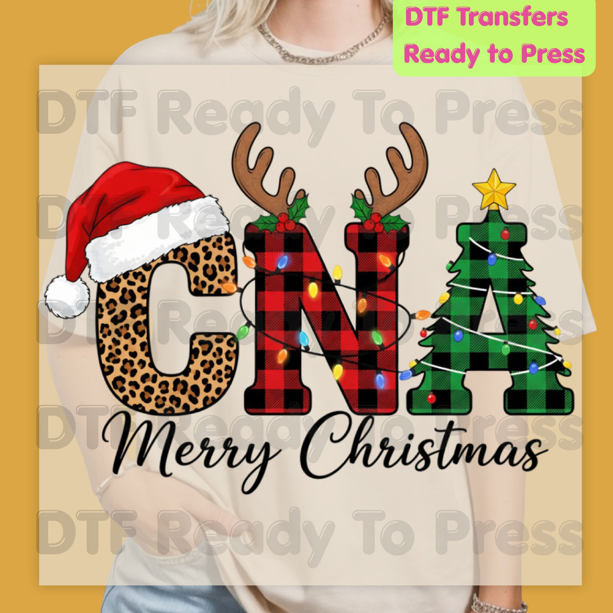Christmas CNA Life Leopard Plaid DTF Transfers, Medical Nursing Stethoscope Holiday Ready to Press