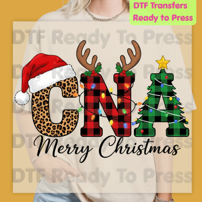 Christmas CNA Life Leopard Plaid DTF Transfers, Medical Nursing Stethoscope Holiday Ready to Press