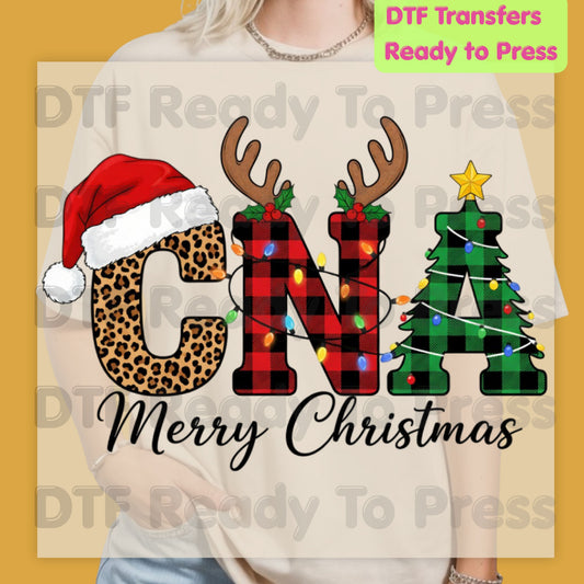 Christmas CNA Life Leopard Plaid DTF Transfers, Medical Nursing Stethoscope Holiday Ready to Press
