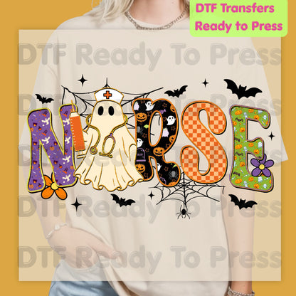 Halloween Nurse Ghost DTF Transfers, Spooky Nurse Life Hat Syringe Bats Ready to Press