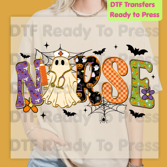 Halloween Nurse Ghost DTF Transfers, Spooky Nurse Life Hat Syringe Bats Ready to Press