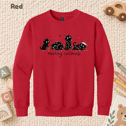 Merry Catmas T-Shirt, Cute Kitten Christmas Lights Tee, Festive Cat Sweatshirt