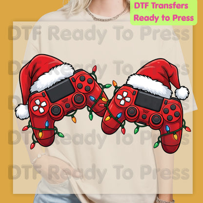 Christmas DTF Transfer, Video Game Controllers, Santa Hats and Holiday Lights