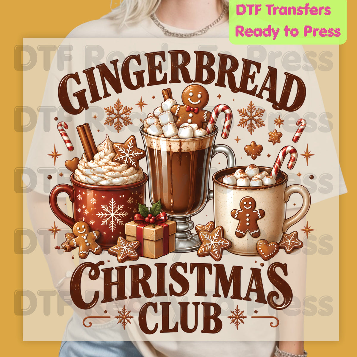 Gingerbread Christmas Club DTF Transfer, Hot Cocoa and Cookies Graphic